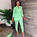 V-Neck Lace-up Shirt Tight Pants Set, Red, Pink, Green, Black or Blue