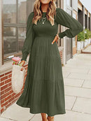 Midi Dress Long Sleeve Plain Charm in Red, Green, Beige, Blue or Black