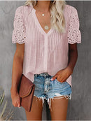 White Shirt with Lace and V-neck Emily