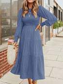 Midi Dress Long Sleeve Plain Charm in Red, Green, Beige, Blue or Black