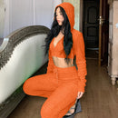 Waffle Tracksuit Hoodie Crop Top Set