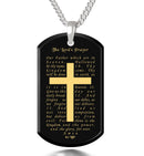 Men’s Cross Necklace Lord’s Prayer Dog Tag Pendant 24k Gold Inscribed