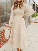 Midi Dress Long Sleeve Plain Charm in Red, Green, Beige, Blue or Black