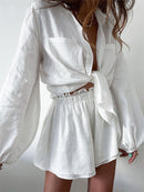 Sapphire Long Sleeve Shirt and Shorts Set, Available in Orange Green, Blue, Pink, and White