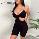Hollow Out Spaghetti Strap Bodysuit / Shorts in Red, Khaki, Light Blue, Black or Sage Green