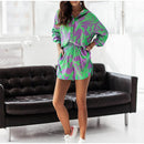 Julie Shorts and Long Sleeve Shirt Set in Yellow, Coral, White, and Purple Green