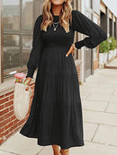 Midi Dress Long Sleeve Plain Charm in Red, Green, Beige, Blue or Black