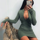 Stretch Bodycon Pencil Party Black Long Sleeve Mini Dress