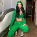 Waffle Tracksuit Hoodie Crop Top Set