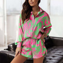 Julie Shorts and Long Sleeve Shirt Set in Yellow, Coral, White, and Purple Green