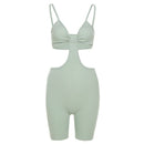 Hollow Out Spaghetti Strap Bodysuit / Shorts in Red, Khaki, Light Blue, Black or Sage Green