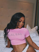 O Neck Diamond Crop Tops in Pink White or Black