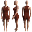 Drawstring Zipper Rib Casual Crop Top and Shorts Set