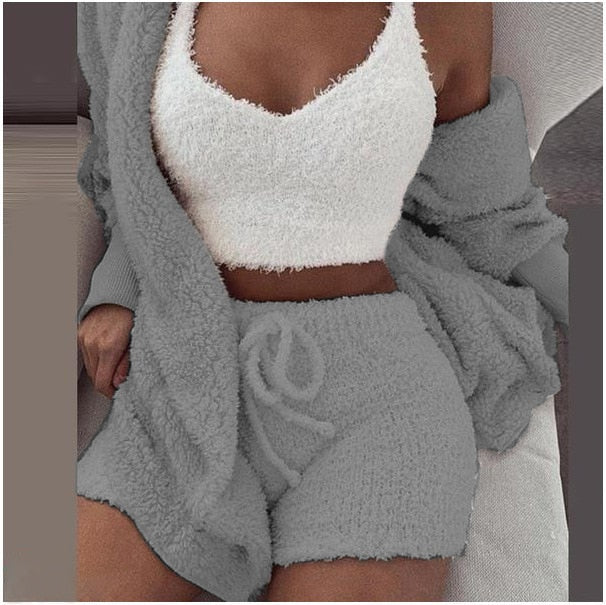 Fluffy Three Piece Set Lounge Sexy Outfits