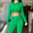 Waffle Tracksuit Hoodie Crop Top Set