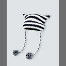 Striped Knitted Wool Winter Beanie Hat for Women and Girls