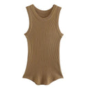 Green Ribbed Fitted Knit O Neck Sleeveless