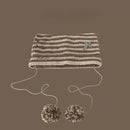 Striped Knitted Wool Winter Beanie Hat for Women and Girls