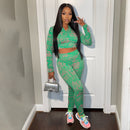 Letter Print Tracksuit Two Crop Top Piece Set