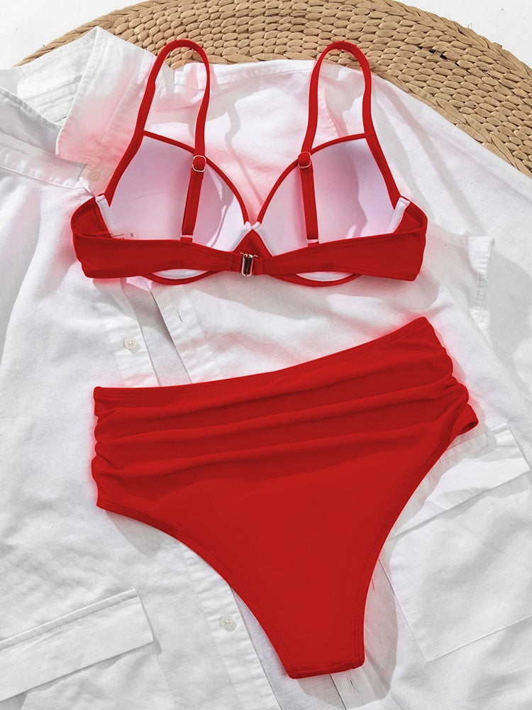 Red Vintage High Waist Bikini