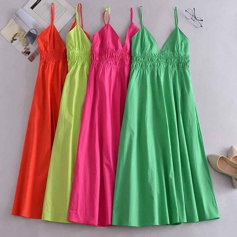 Verona Long Sleeveless Maxi Dress in Pink, Orange or Green