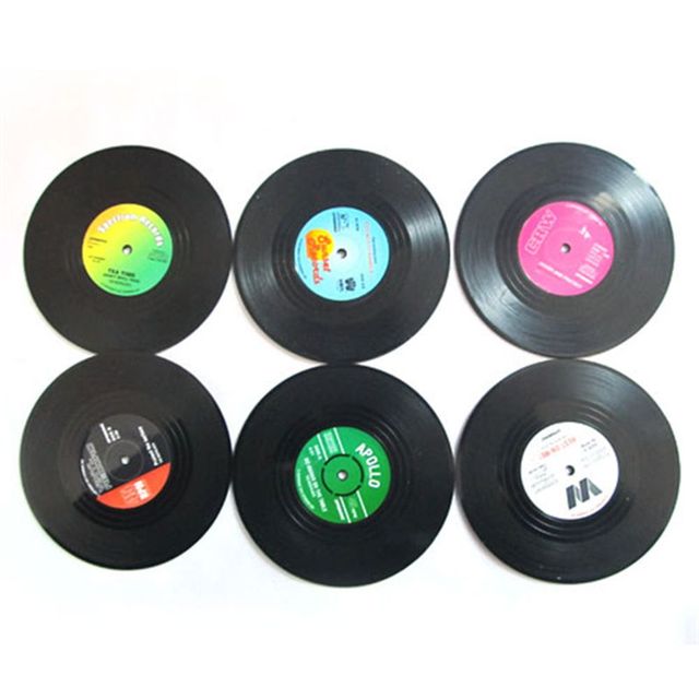 Vinyl Disk Coasters With Holder