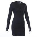 Stretch Bodycon Pencil Party Black Long Sleeve Mini Dress