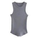 Green Ribbed Fitted Knit O Neck Sleeveless