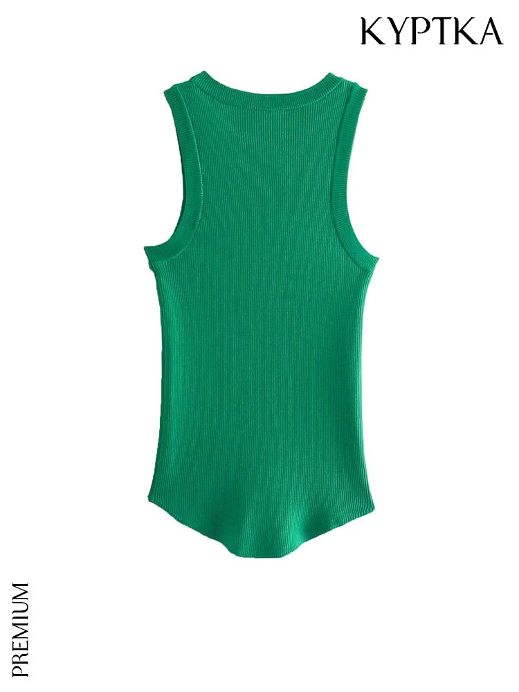 Green Ribbed Fitted Knit O Neck Sleeveless
