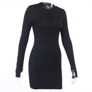 Stretch Bodycon Pencil Party Black Long Sleeve Mini Dress