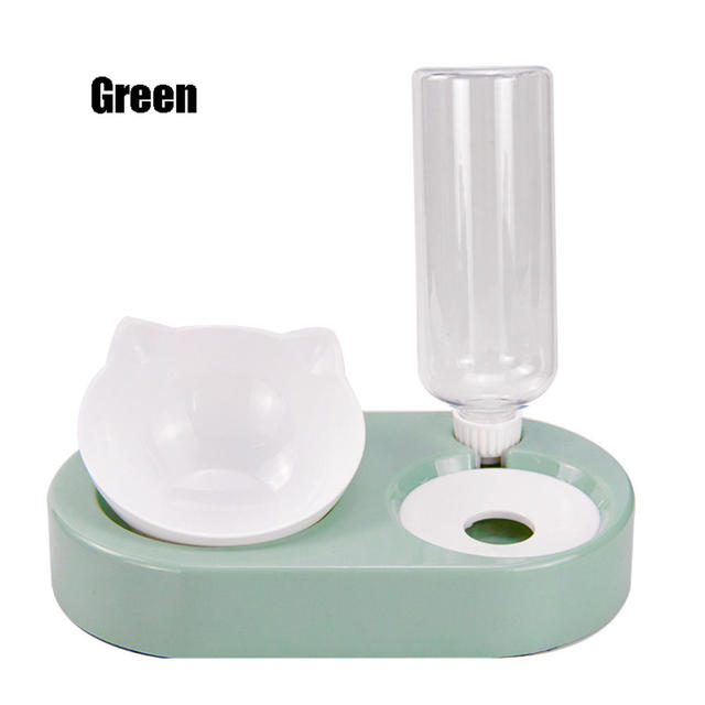 Pet Bowl Double Bowls Food Water Feeder With Auto Water Dispenser