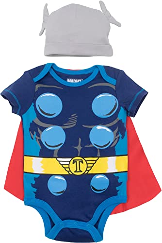 Marvel Avengers Thor Baby Boys Costume Bodysuit with Cape & Hat Blue (6-9 Months)