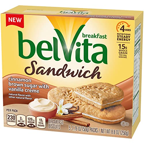 belVita Breakfast Cinnamon Brown Sugar & Vanilla Creme Breakfast Biscuits, 5 Count (Pack of 6)