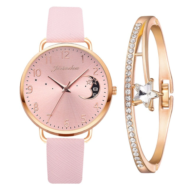 Moon Numbers Bracelet Watches Set for Women
