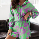 Julie Shorts and Long Sleeve Shirt Set in Yellow, Coral, White, and Purple Green