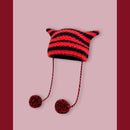 Striped Knitted Wool Winter Beanie Hat for Women and Girls