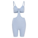 Hollow Out Spaghetti Strap Bodysuit / Shorts in Red, Khaki, Light Blue, Black or Sage Green