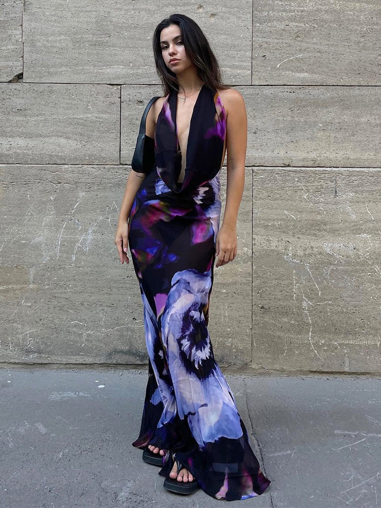 Backless Maxi Dress Sexy Purple