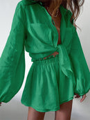 Sapphire Long Sleeve Shirt and Shorts Set, Available in Orange Green, Blue, Pink, and White