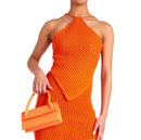 Halter Neck Striped Top High Waist Short White Dress Sets