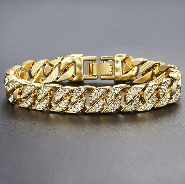 Pulseira de corrente cubana Miami Curb para homens, dourada