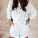 Julie Shorts and Long Sleeve Shirt Set in Yellow, Coral, White, and Purple Green