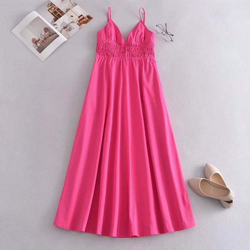 Verona Long Sleeveless Maxi Dress in Pink, Orange or Green