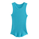 Green Ribbed Fitted Knit O Neck Sleeveless