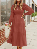 Midi Dress Long Sleeve Plain Charm in Red, Green, Beige, Blue or Black
