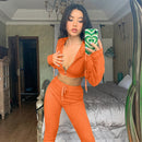 Waffle Tracksuit Hoodie Crop Top Set