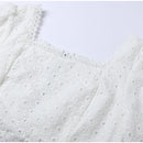 White Crop Top Lace Summer Beach Set, Beachwear