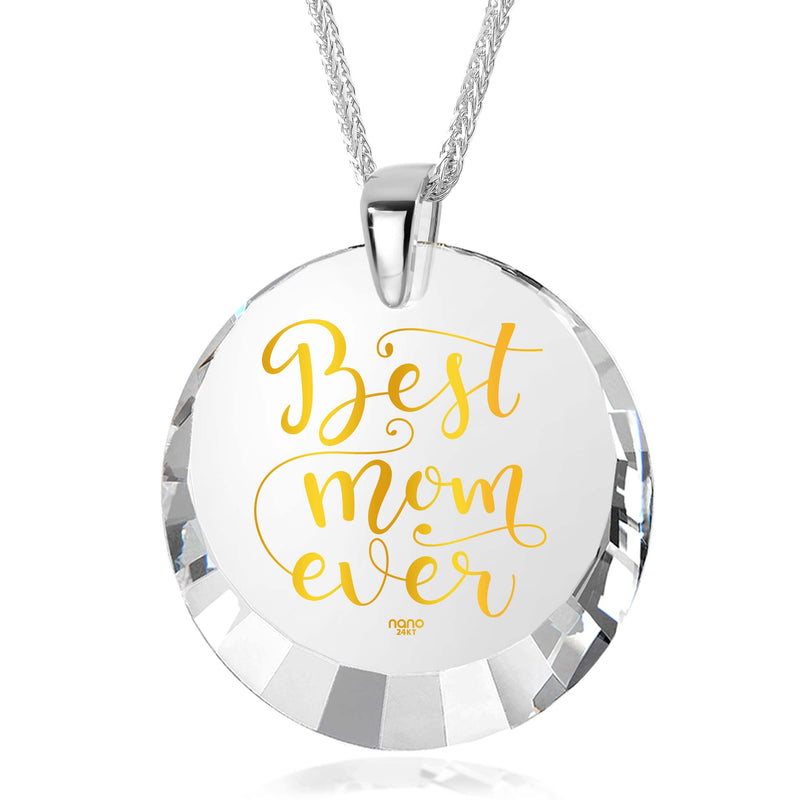 Best Mom Silver Necklace 24k Gold Inscribed - Mother's Day Jewelry Gift