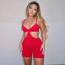 Hollow Out Spaghetti Strap Bodysuit / Shorts in Red, Khaki, Light Blue, Black or Sage Green