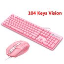 Cute Pink Wired Keyboard and Mouse Set